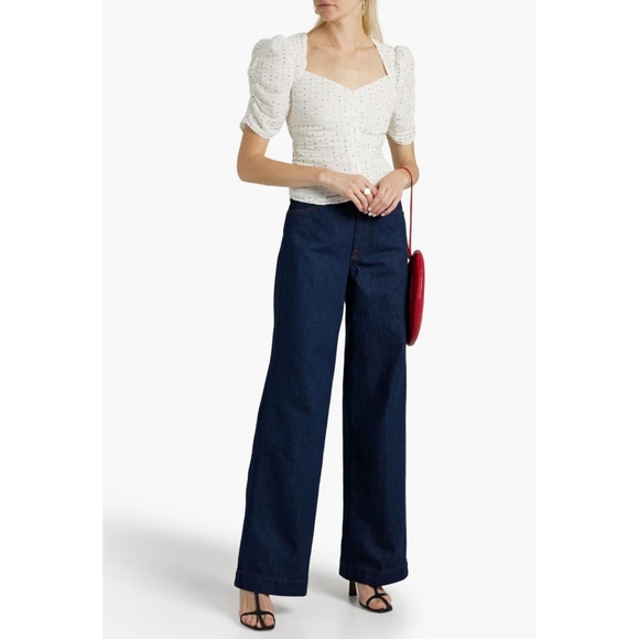 Frame | Puff Sleeve Polka Dot Ruched Georgette Top Size Medium - Picture 2 of 9